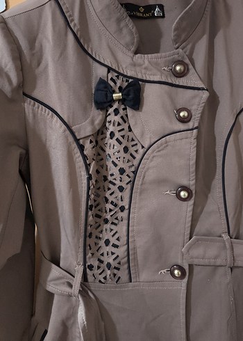 Düğmeli Bej Kadın Uzun Trençkot - Görsel 4