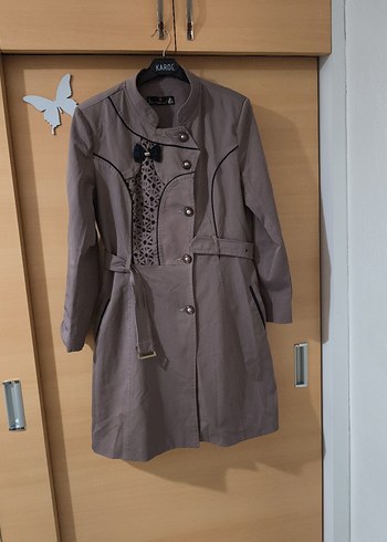 Düğmeli Bej Kadın Uzun Trençkot - Görsel 6