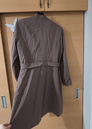 Düğmeli Bej Kadın Uzun Trençkot - Görsel 9