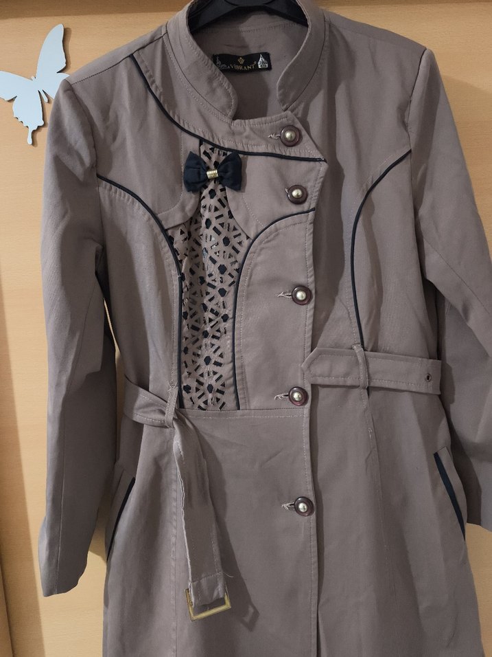 Düğmeli Bej Kadın Uzun Trençkot - Görsel 3