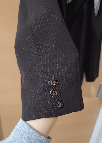 Kadın Kahverengi simli şık Midi Blazer - Görsel 5