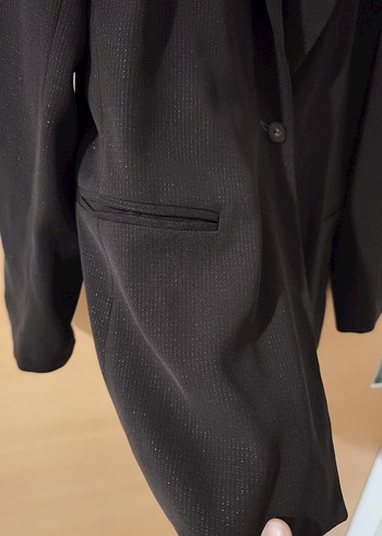 Kadın Kahverengi simli şık Midi Blazer - Görsel 6