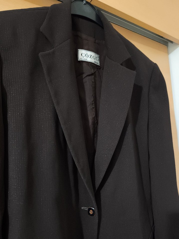 Kadın Kahverengi simli şık Midi Blazer - Görsel 4