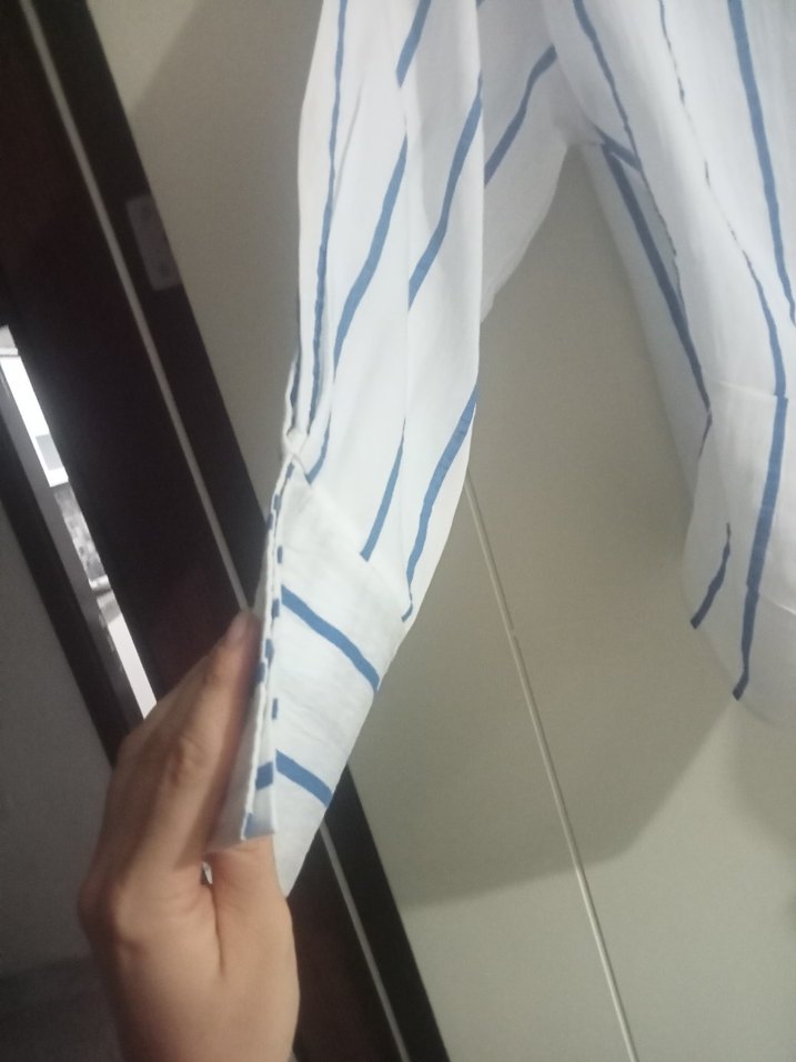 yandan bağlamalı Çizgili Beyaz Kadın Gömlek - Görsel 4