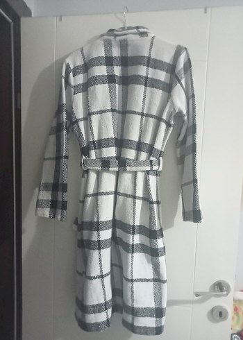 Gri Ekose Desenli Uzun Kadın Kaban - Görsel 2