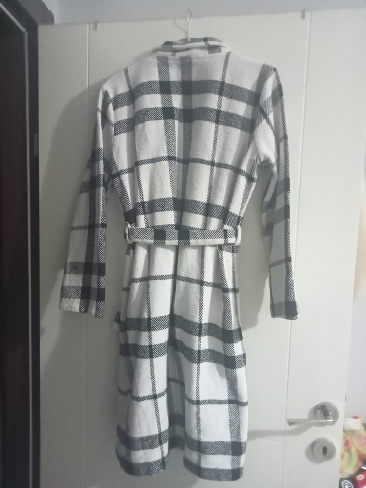 Gri Ekose Desenli Uzun Kadın Kaban - Görsel 2