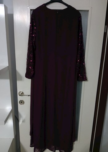 mor Uzun Kollu Drapeli Abiye Elbise - Görsel 3