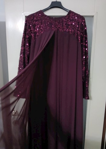 mor Uzun Kollu Drapeli Abiye Elbise - Görsel 2