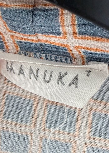 Mavi-Turıncu Ekose Desenli Pamuk-Keten Manuka Kimono - Görsel 3