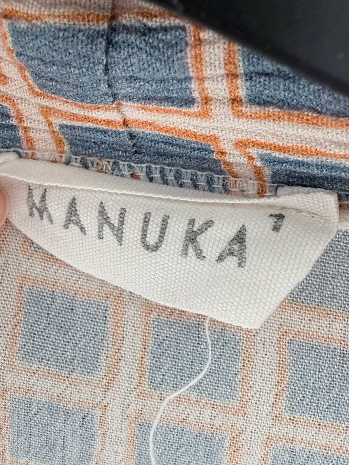 Mavi-Turıncu Ekose Desenli Pamuk-Keten Manuka Kimono - Görsel 3