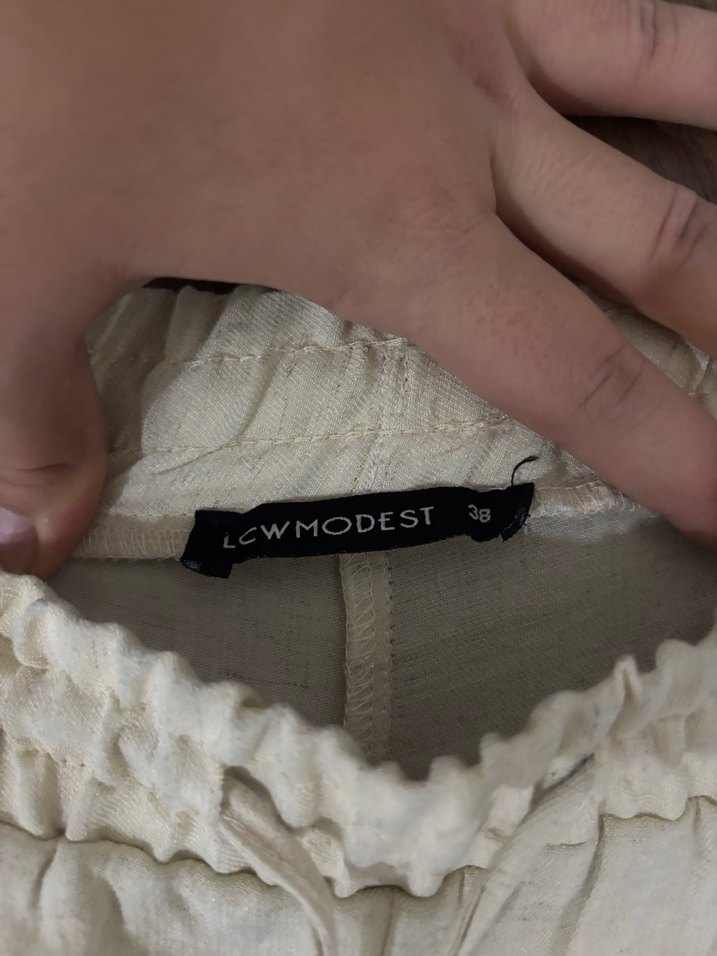 Bej Bol Kesim Keten Kadın Pantolon - Görsel 4