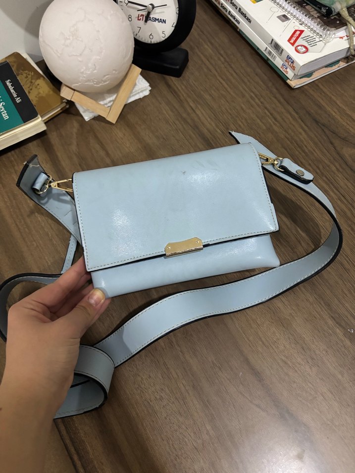 Mavi Deri Kadın Çanta Tokalı - Görsel 4