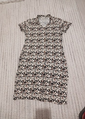 Desenli V Yaka Penye Kadın Elbise - Görsel 2