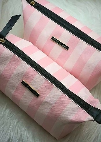 Victoria's Secret Pembe Çizgili Makyaj Çantası