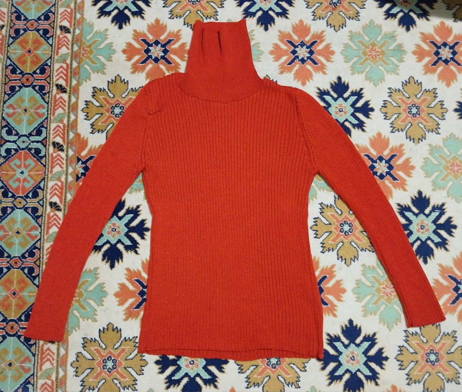 Koyu Turuncu Boğazlı Triko Kazak - Görsel 2