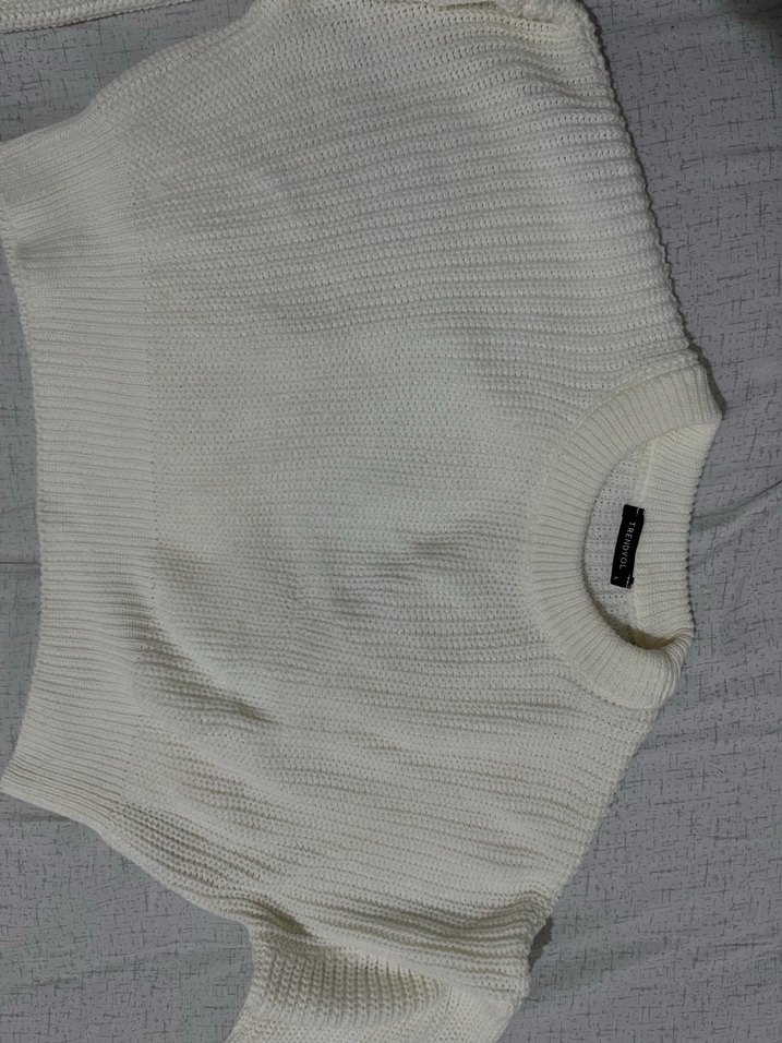 Ekru Crop Triko Kadın Kazak - Görsel 2