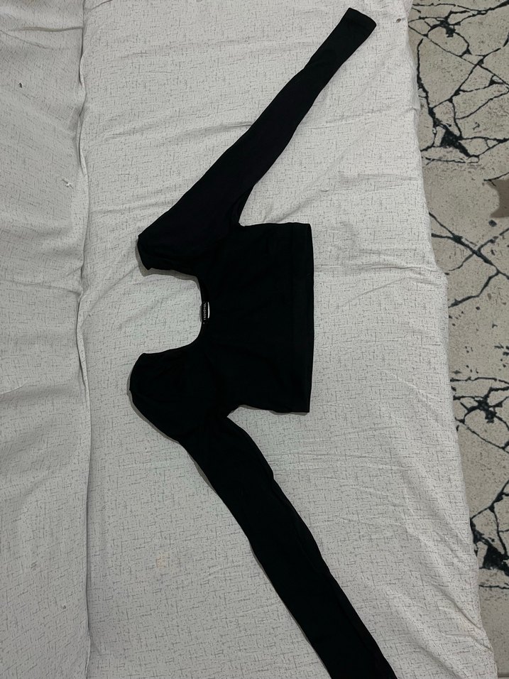 Siyah Seamless Uzun Kollu spor Crop bluz - Görsel 2