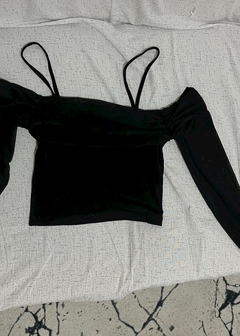 Siyah Straplez tüllü Mini Bluz - Görsel 3