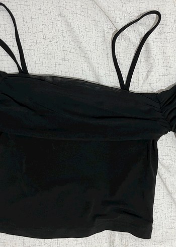 Siyah Straplez tüllü Mini Bluz - Görsel 2