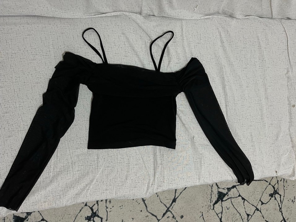 Siyah Straplez tüllü Mini Bluz - Görsel 3
