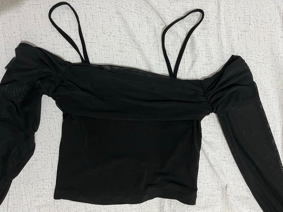 Siyah Straplez tüllü Mini Bluz - Görsel 2