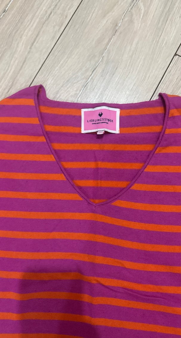 Mor Turuncu Çizgili V Yakalı Hamile Tişörtü - Görsel 2