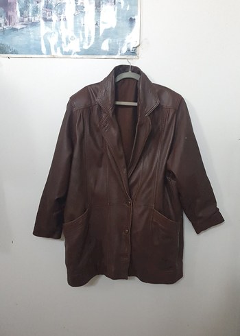 Düğmeli Kahverengi hakiki Deri Kadın Ceket - Görsel 2