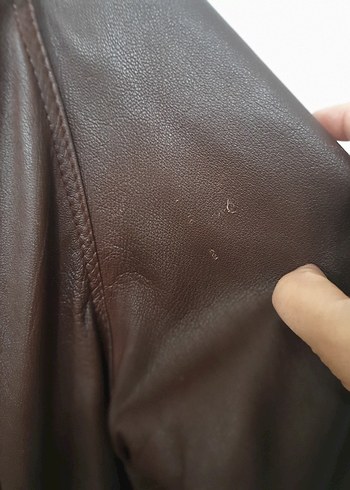 Düğmeli Kahverengi hakiki Deri Kadın Ceket - Görsel 9