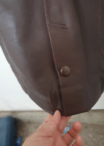 Düğmeli Kahverengi hakiki Deri Kadın Ceket - Görsel 8