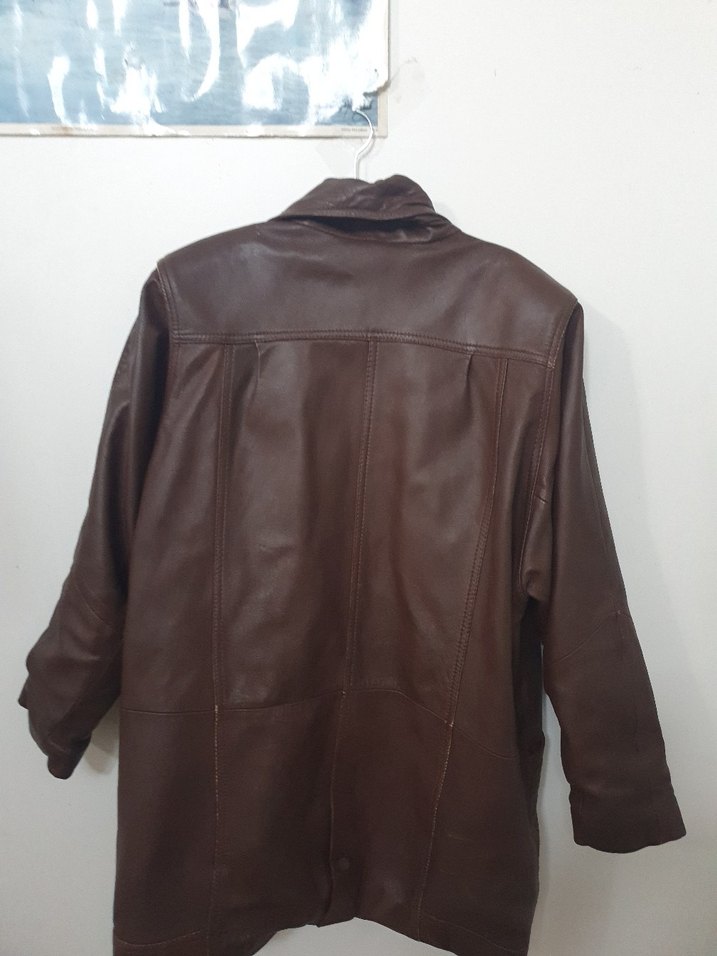 Düğmeli Kahverengi hakiki Deri Kadın Ceket - Görsel 5