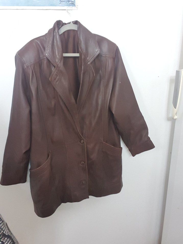 Düğmeli Kahverengi hakiki Deri Kadın Ceket - Görsel 4