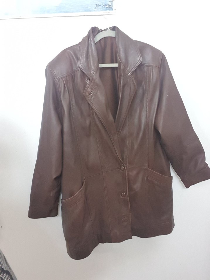 Düğmeli Kahverengi hakiki Deri Kadın Ceket - Görsel 3