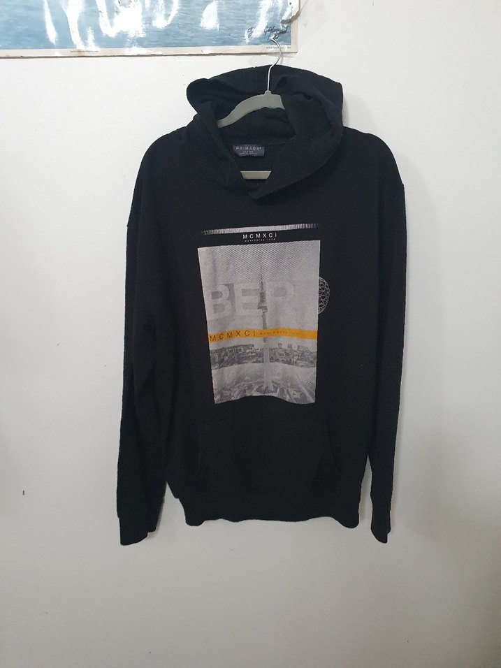 büyük beden Siyah Kapüşonlu Baskılı Oversize Sweatshirt - Görsel 2