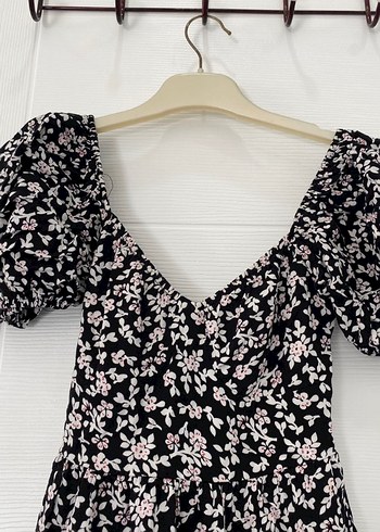 Çiçek Desenli Siyah Midi Bohem Elbise - Görsel 2