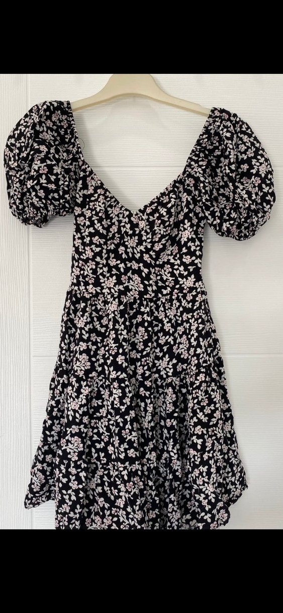 Çiçek Desenli Siyah Midi Bohem Elbise - Görsel 3