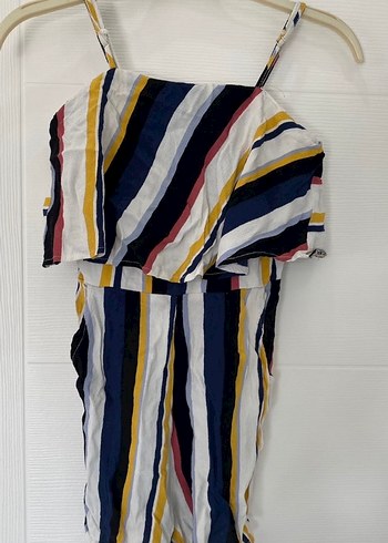 Çizgili, Pilili Kadın Tulum - Görsel 2