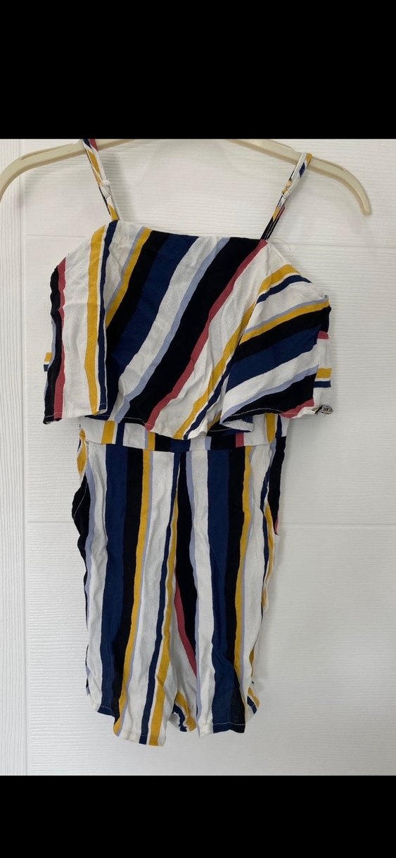 Çizgili, Pilili Kadın Tulum - Görsel 2