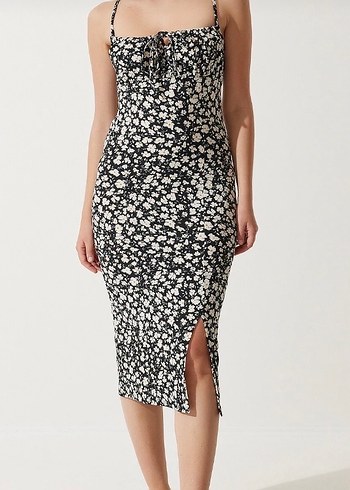 V Yaka Askılı Midi Elbise - Görsel 2