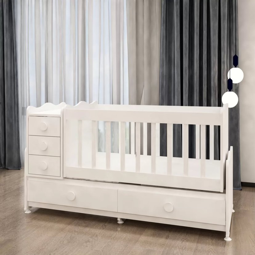 Beyaz Çekmeceli Bebek Beşiği - Görsel 3