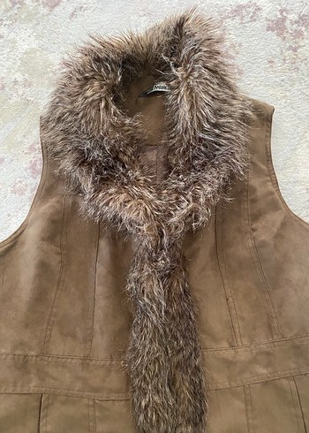 Kahverengi Süet Kürklü Kadın Yelek - Görsel 2