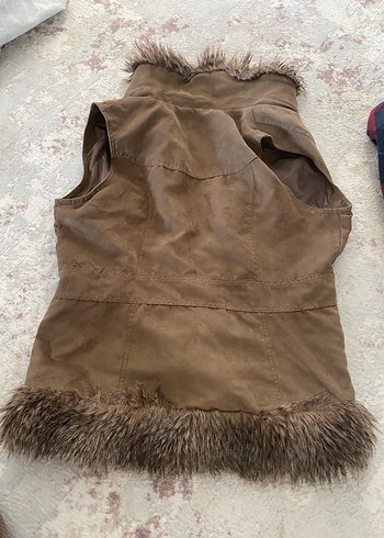 Kahverengi Süet Kürklü Kadın Yelek - Görsel 5