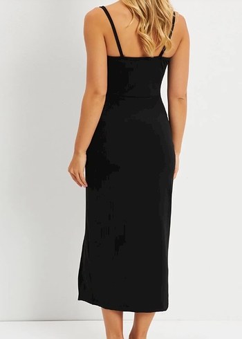 Siyah Uzun Askılı Drapeli Kadın Abiye Elbise - Görsel 2