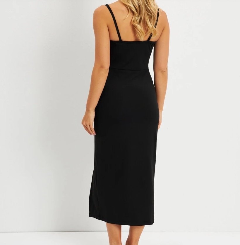 Siyah Uzun Askılı Drapeli Kadın Abiye Elbise - Görsel 2