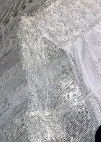 Uzun Kollu, Tekneden Yaka Bohem Gelinlik - Görsel 3