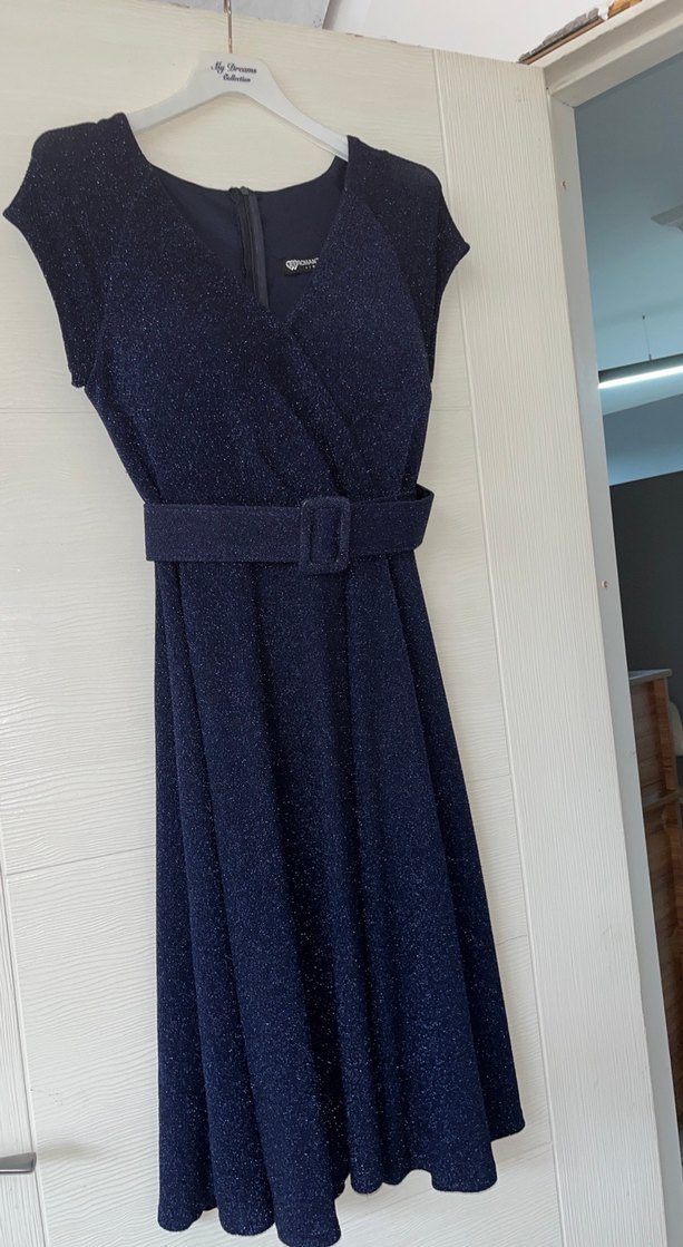 Sim Detaylı Lacivert Uzun Abiye Elbise - Görsel 4