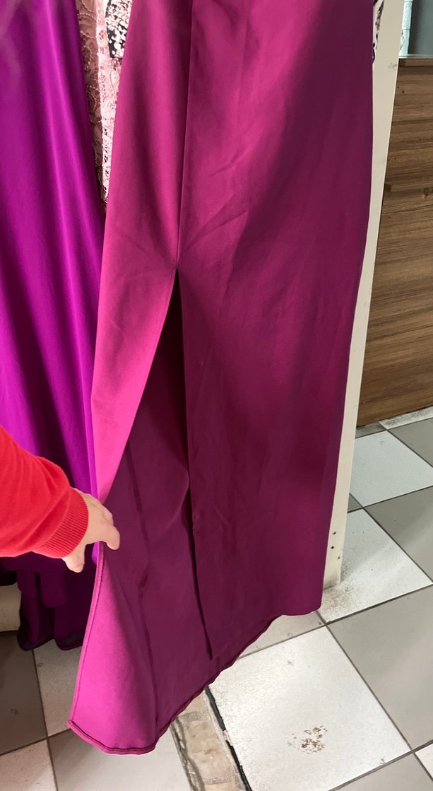 Mor Drapeli Uzun Straplez Abiye Elbise - Görsel 2