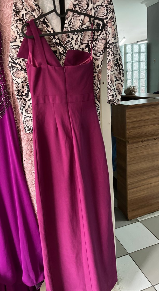 Mor Drapeli Uzun Straplez Abiye Elbise - Görsel 4