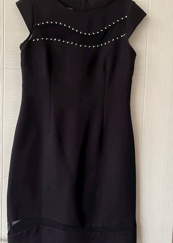 Siyah İnci Detaylı Midi Elbise - Görsel 6