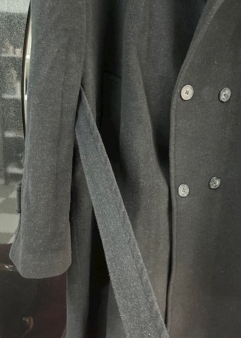 Koyu Gri Düğmeli Uzun Kaban - Görsel 3