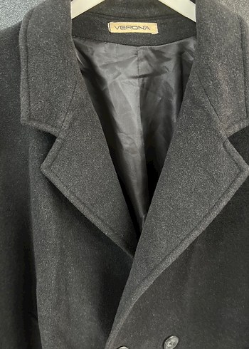 Koyu Gri Düğmeli Uzun Kaban - Görsel 2